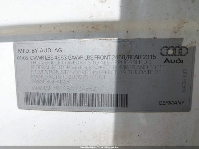 2008 AUDI A4 WAUAF78E48A134962 Photo 8