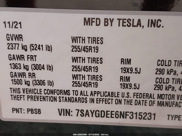 2022 TESLA MODEL Y 7SAYGDEE6NF315231 Photo 8