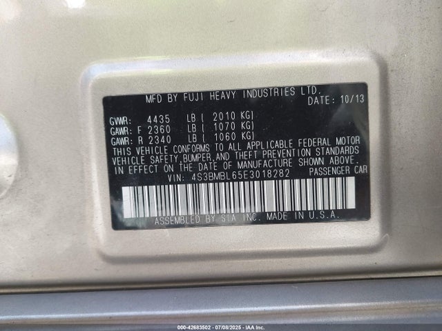 Subaru 2.5na u5 2014 4S3BMBL65E3018282 Image 9