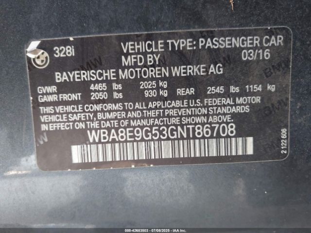 2016 BMW 328I WBA8E9G53GNT86708 Photo 8