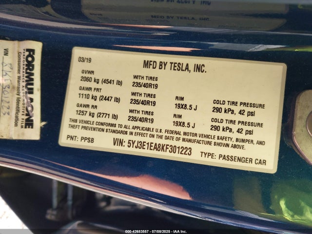 2019 TESLA MODEL 3 5YJ3E1EA8KF301223 Photo 8