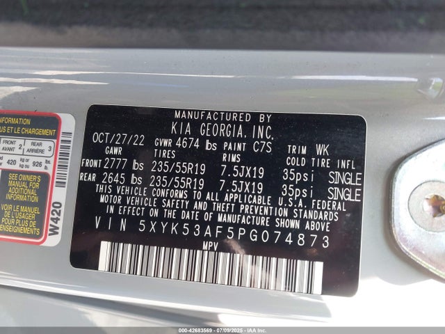 KIA gdi theta iii 2023 5XYK53AF5PG074873 Image 9