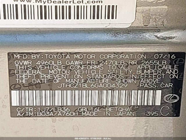 JTHCZ1BL6GA004329 Lexus 2gr-fks