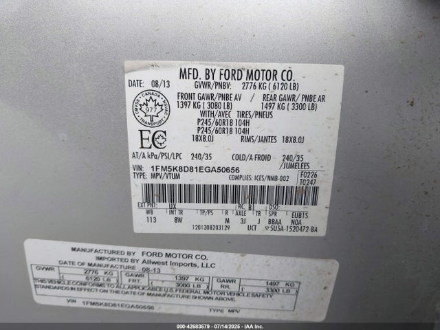 1FM5K8D81EGA50656 Ford 2014