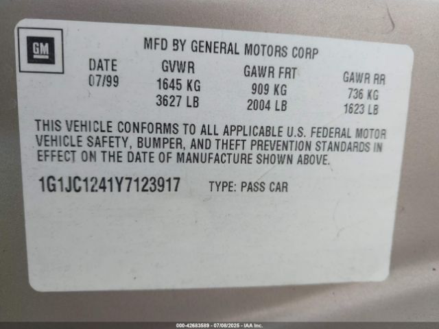 2000 CHEVROLET CAVALIER 1G1JC1241Y7123917 Photo 8