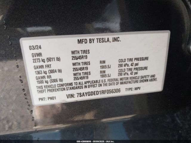 2024 TESLA MODEL Y 7SAYGDED1RF056306 Photo 8