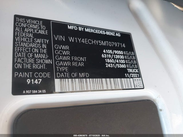 2021 MERCEDES-BENZ SPRINTER 2500 W1Y4ECHY5MT079714 Photo 8