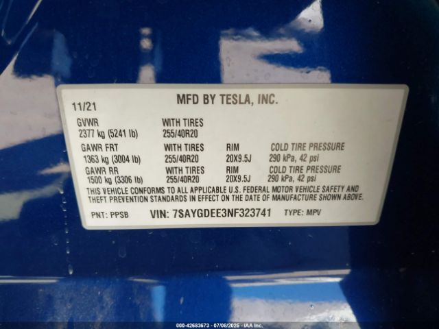 2022 TESLA MODEL Y 7SAYGDEE3NF323741 Photo 8