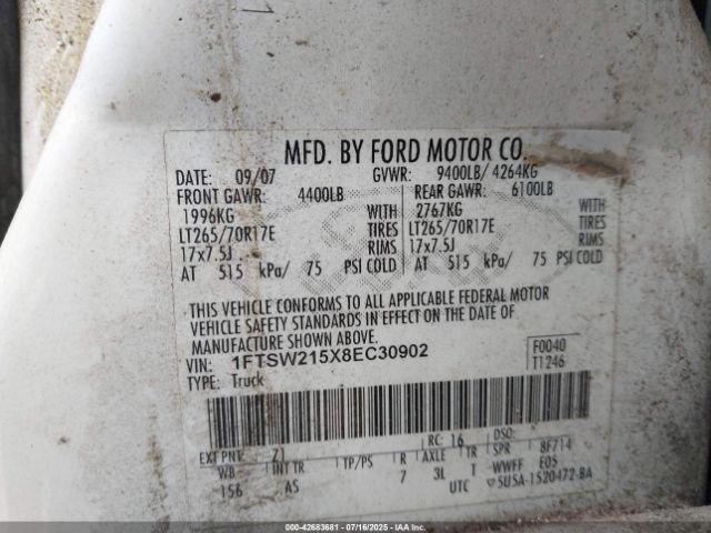 2008 FORD F-250 1FTSW215X8EC30902 Photo 8