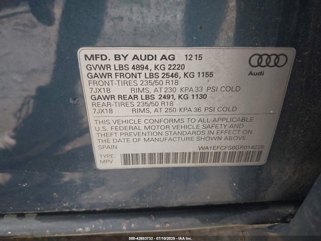 WA1EFCFS8GR014226 Audi 2.0t
