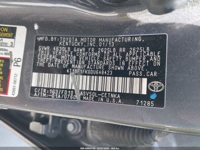 2013 TOYOTA CAMRY 4T1BF1FK0DU648423 Photo 8