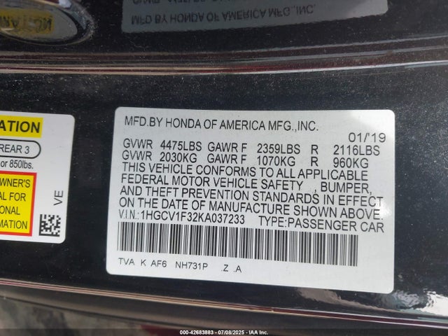 1HGCV1F32KA037233 Honda l15be