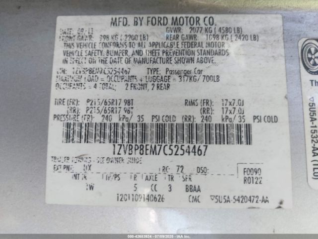 2012 FORD MUSTANG 1ZVBP8EM7C5254467 Photo 8