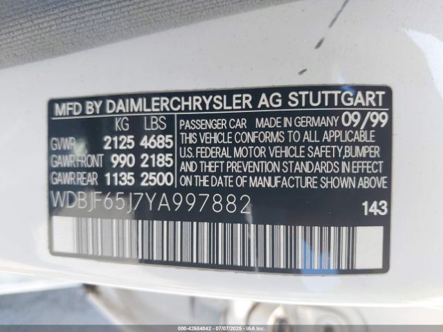 2000 MERCEDES-BENZ E 320 WDBJF65J7YA997882 Photo 8