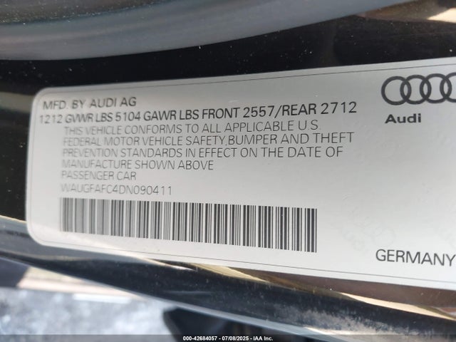 42684057 :رقم المزاد ، WAUGFAFC4DN090411 vin ، 2013 Audi A6 2.0t Premium مزاد بيع
