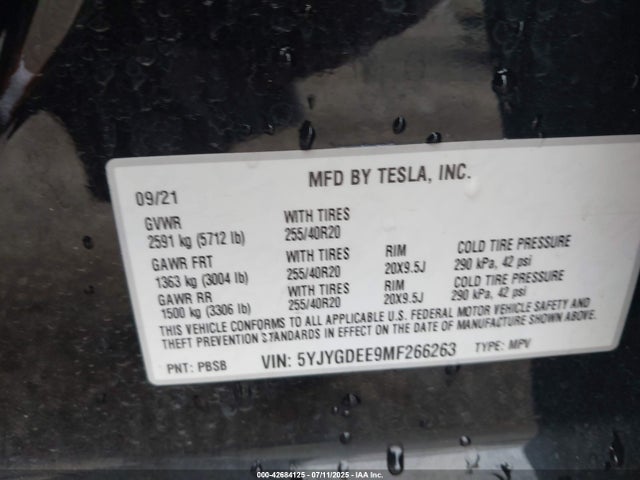 2021 TESLA MODEL Y 5YJYGDEE9MF266263 Photo 8