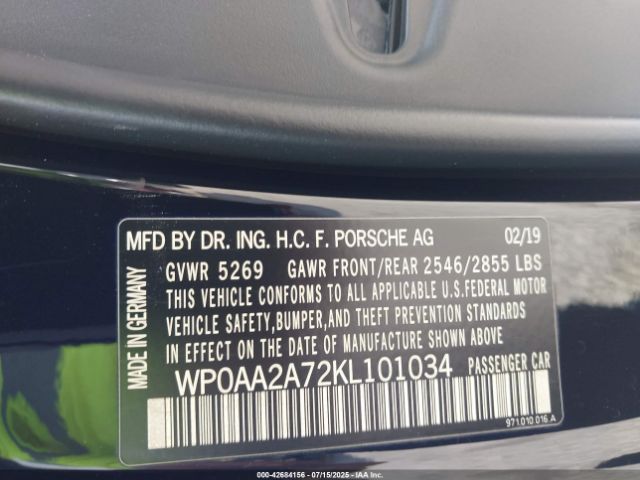 2019 PORSCHE PANAMERA WP0AA2A72KL101034 Photo 8