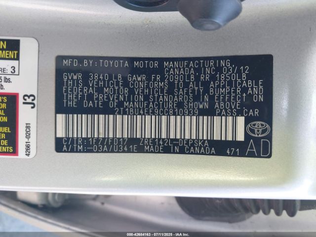 2012 TOYOTA COROLLA 2T1BU4EE9CC810939 Photo 8
