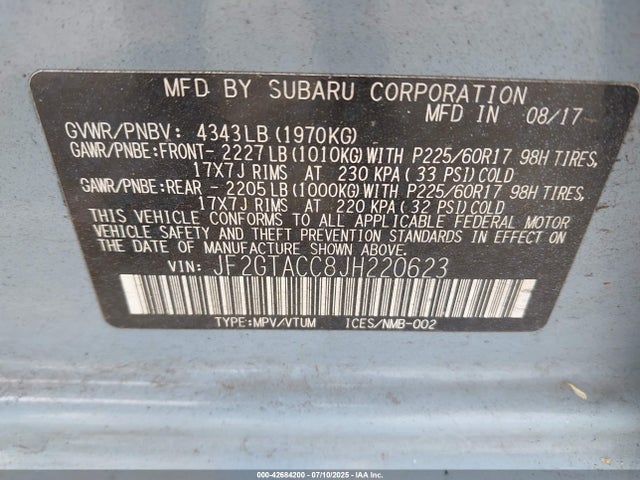 Subaru naturally aspirated 2018 JF2GTACC8JH220623 Image 9