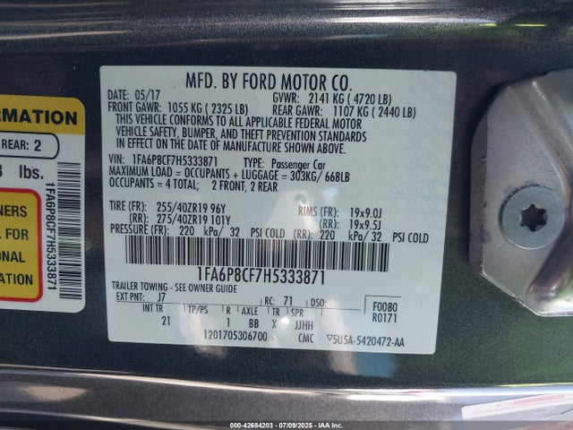 Ford 5.0l 4v premium fuel 2017 1FA6P8CF7H5333871 Image 9