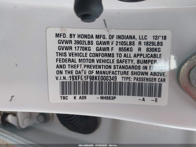 19XFC1F98KE000349 Honda l15b7/l15by