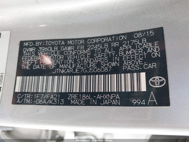 JTNKARJE7GJ506087 Scion 2zr-fae