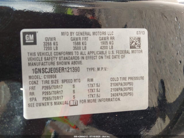 1GNSCJE05ER121390 Chevrolet lmg - flex fuel (gas/alc), cylinder deactivation iron