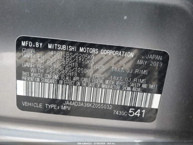 2019 MITSUBISHI OUTLANDER JA4AD3A36KZ055032 Photo 8