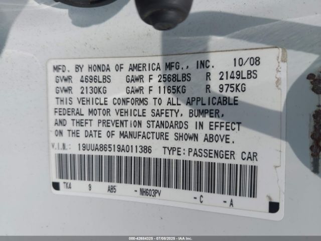 2009 ACURA TL 19UUA86519A011386 Photo 8