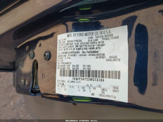 2003 FORD FOCUS 1FAFP34P23W313184 Photo 8