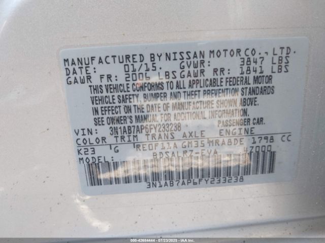 2015 NISSAN SENTRA 3N1AB7AP6FY233238 Photo 8