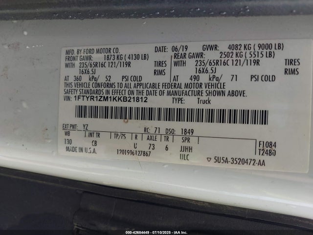 1FTYR1ZM1KKB21812 Ford 2019