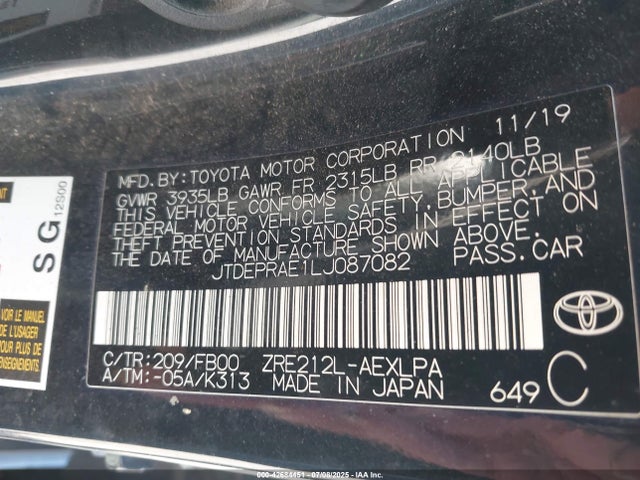 JTDEPRAE1LJ087082 Toyota 2zr-fae