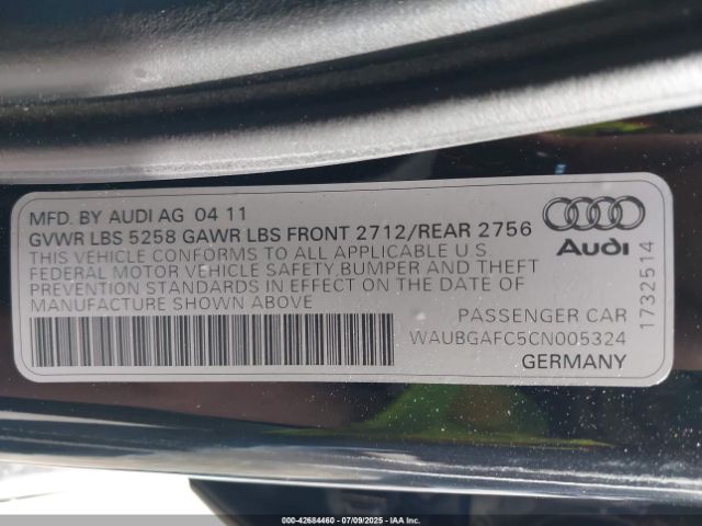 2012 AUDI A6 WAUBGAFC5CN005324 Photo 8