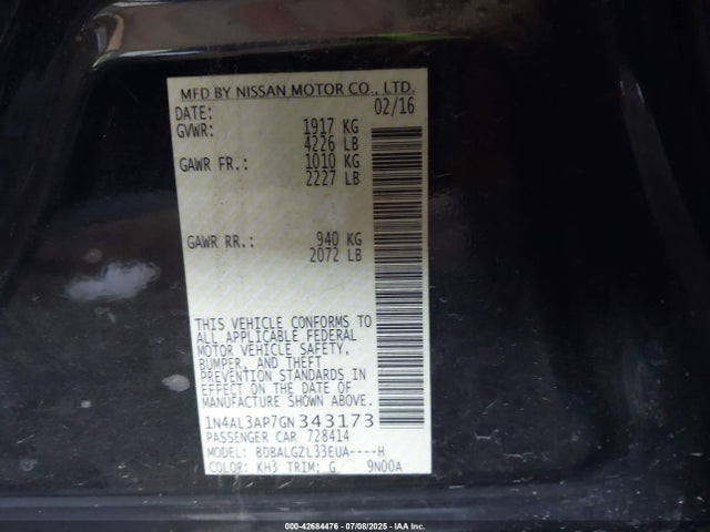 1N4AL3AP7GN343173 Nissan Altima 2.5 S