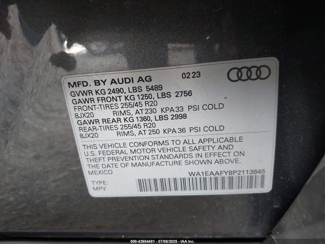 2023 AUDI Q5 WA1EAAFY8P2113645 Photo 8