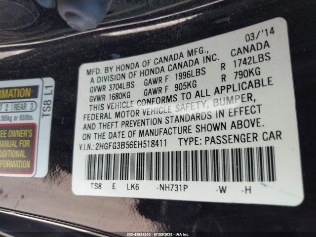 2HGFG3B56EH518411 Honda r18z1