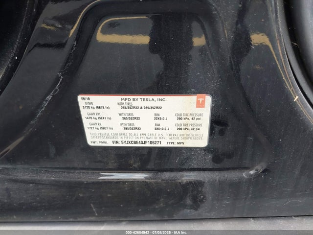 2018 TESLA MODEL X 5YJXCBE40JF106271 Photo 8