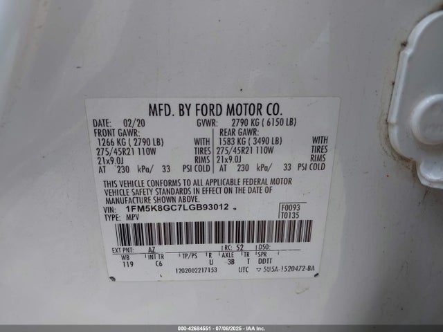 1FM5K8GC7LGB93012 Ford gtdi