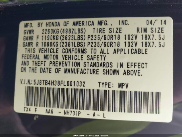 5J8TB4H38FL001032 Acura j35z2