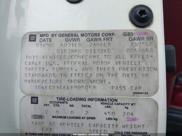 Продаж на аукціоні авто 1990 Buick Reatta, vin: 1G4EC33C6LB905058, номер лоту: 42684615