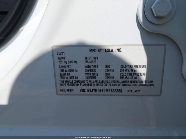 2021 TESLA MODEL Y 5YJYGDEE2MF183368 Photo 8
