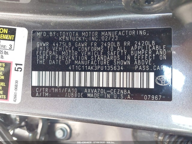 4T1C11AK3PU135634 Toyota a25a-fks
