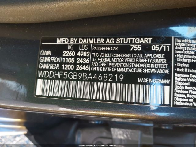 2011 MERCEDES-BENZ E 350 WDDHF5GB9BA468219 Photo 8