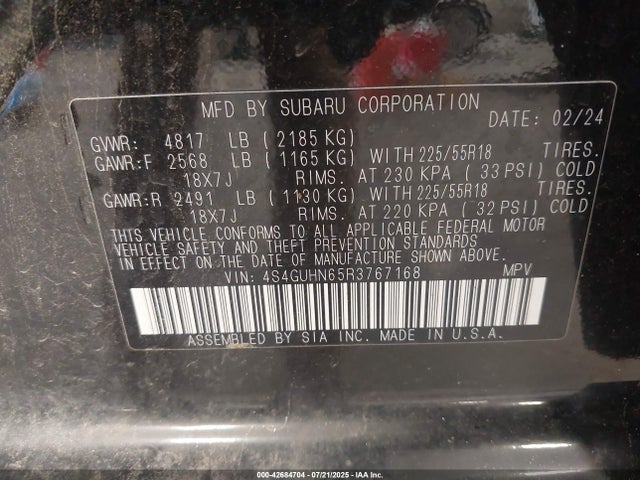4S4GUHN65R3767168 Subaru na