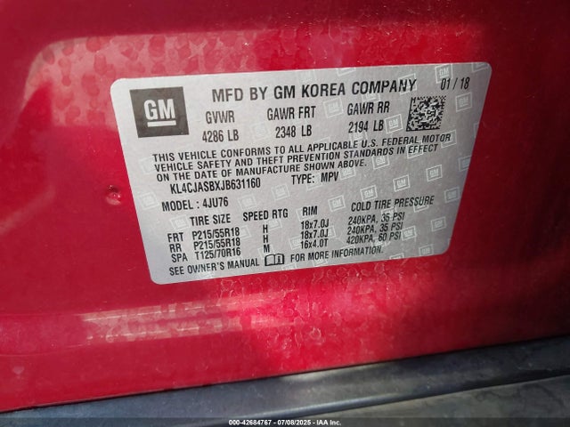 Buick luv: mfi, variable valve timing, alum, e85 max 2018 KL4CJASBXJB631160 Image 9