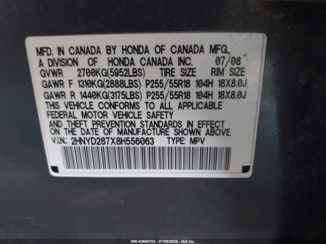 2008 ACURA MDX 2HNYD287X8H556063 Photo 8