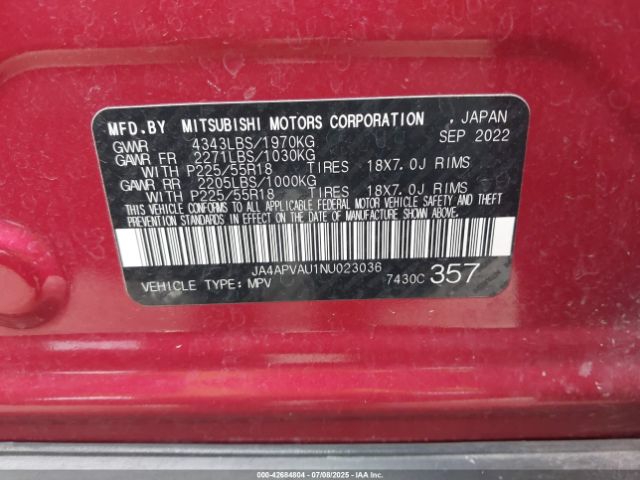 2022 MITSUBISHI OUTLANDER SPORT JA4APVAU1NU023036 Photo 8