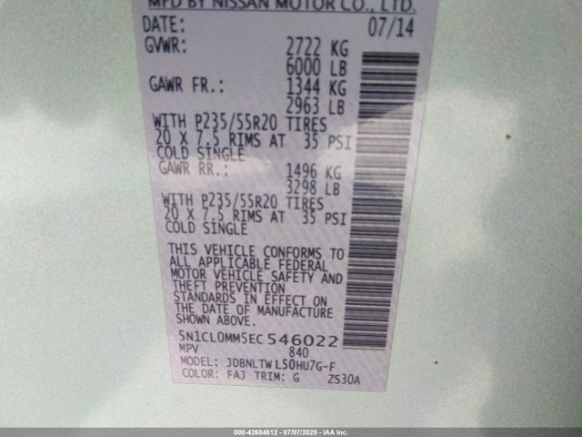 5N1CL0MM5EC546022 Infiniti QX60