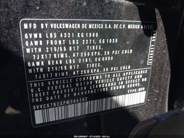 3VVCX7B2XPM364192 Volkswagen tsi